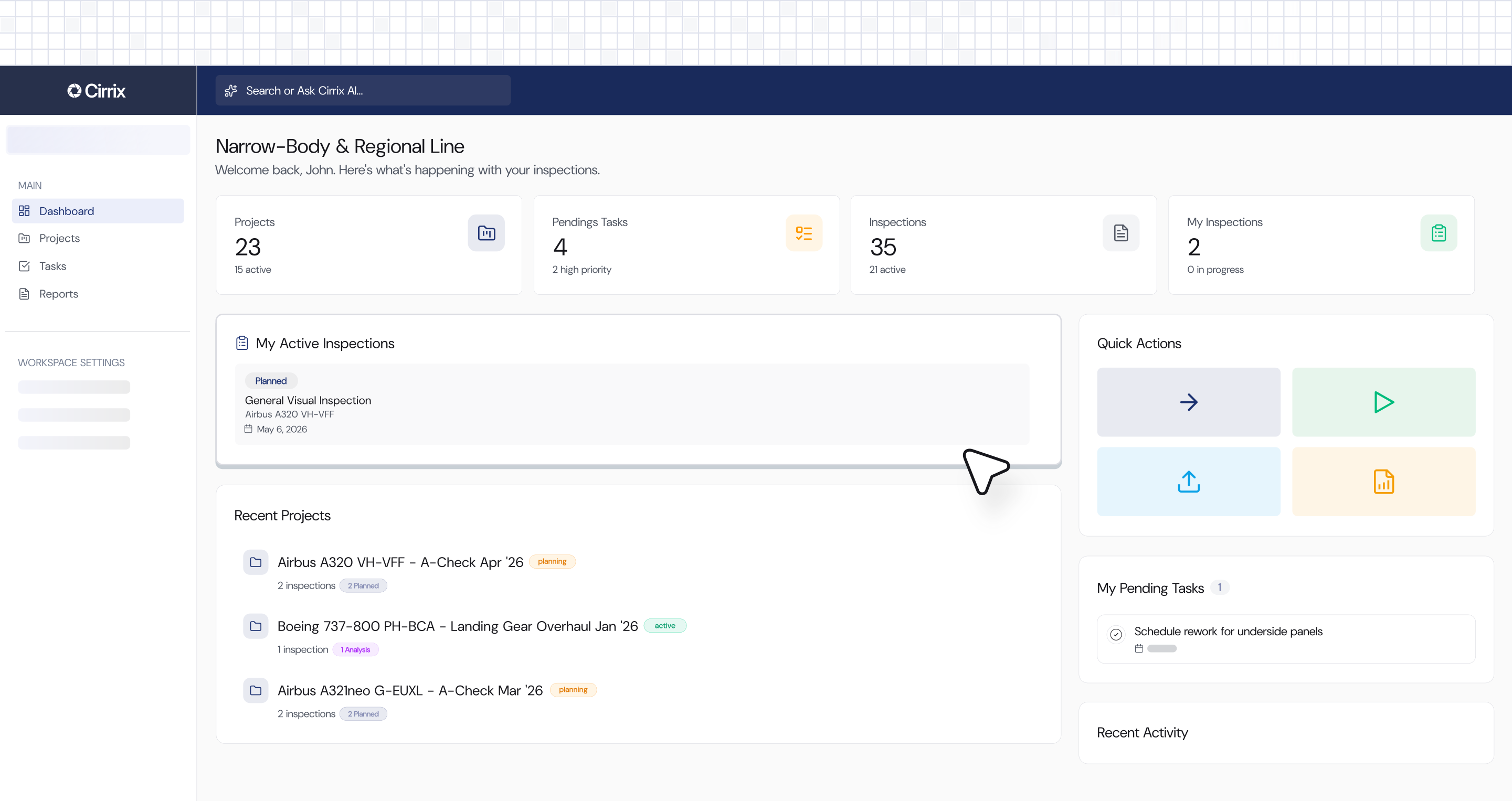 Cirrix platform dashboard